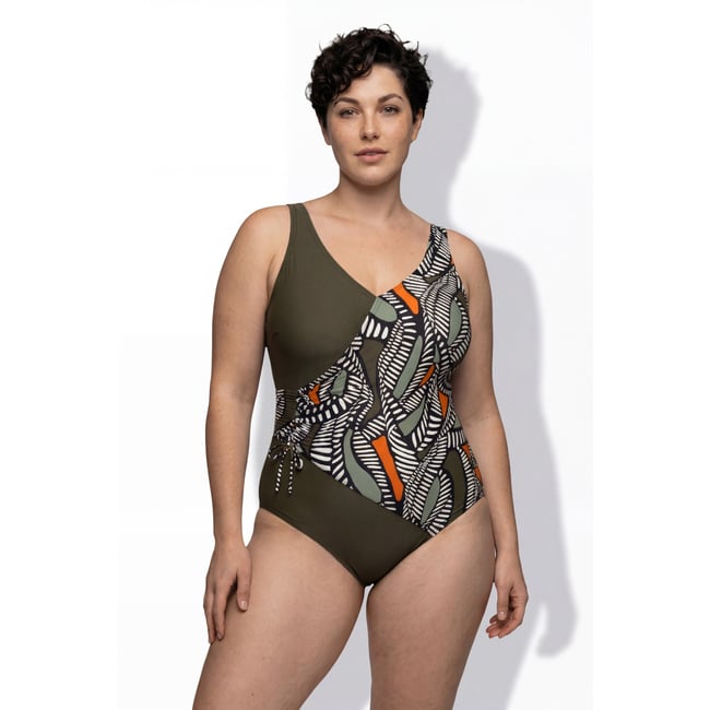 Maillot de bain effet cache-cœur kaki foncé <span itemprop=