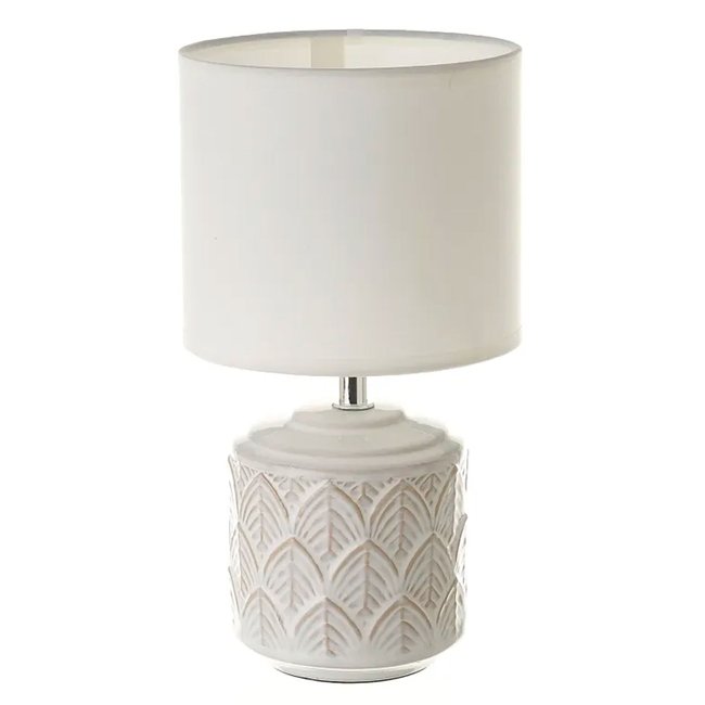 Lampe à poser ronde céramique blanche feuillage 15x15x28cm Couleur blanc <span itemprop=