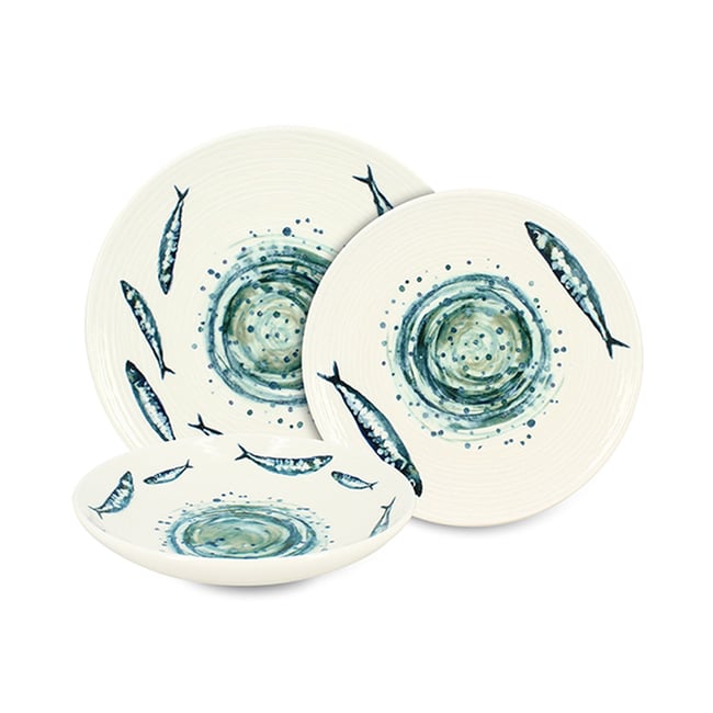 Service de table 36 pièces en grès, SARDINE Couleur blanc <span itemprop=