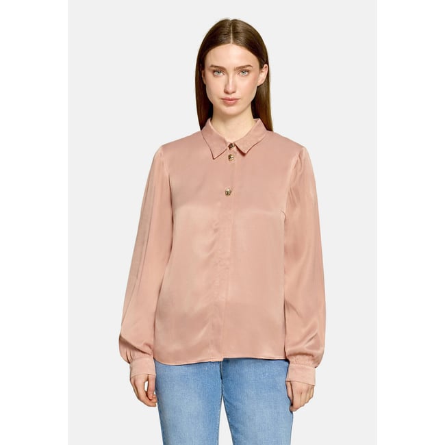 Chemisier en satin à boutons peach beige <span itemprop=