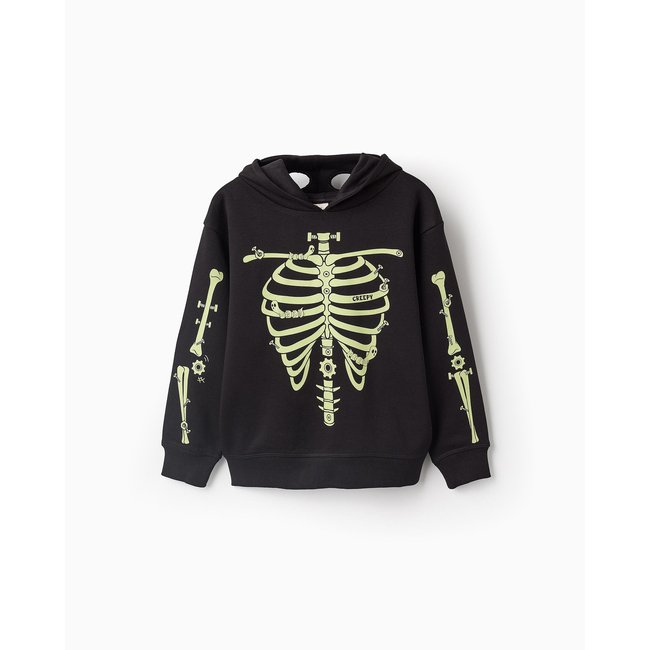 Sweat Glow-in-the-dark, matelassé, avec masque à capuche HALLOWEEN noir <span itemprop=