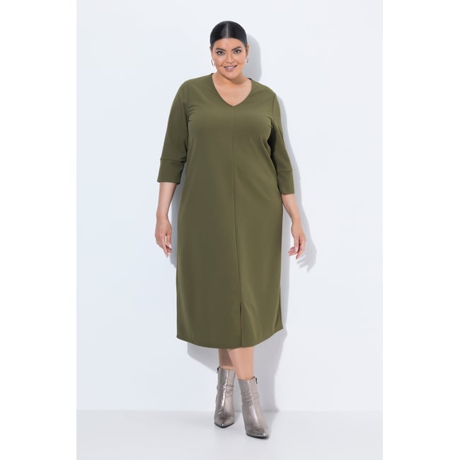 Robe midi avec couture fantaisie, poches kaki foncé <span itemprop=