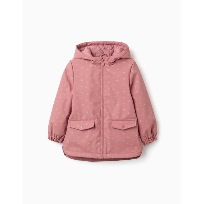 Parka en caoutchouc rembourrée avec capuche et imprimé floral rose <span itemprop=
