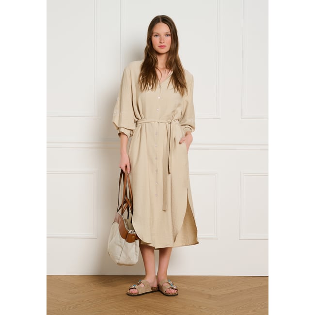 Robe-chemise brodée fluide lt beige <span itemprop=