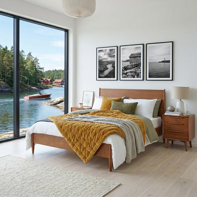 DALHIA - Lit double scandinave en bois, 150x200 (taille anglaise) DALHIA Couleur marron <span itemprop=