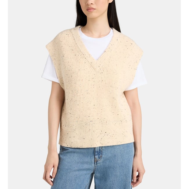 Pull sans manches fritz moucheté beige <span itemprop=