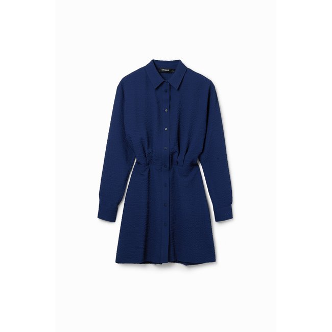 Robe-chemise courte texturée bleu <span itemprop=