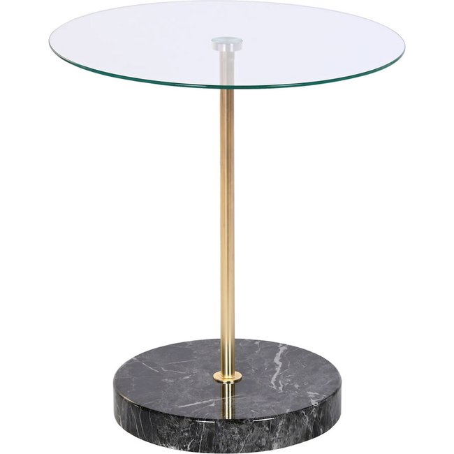 Table d'appoint en verre et acier Couleur noir marbré et doré <span itemprop=