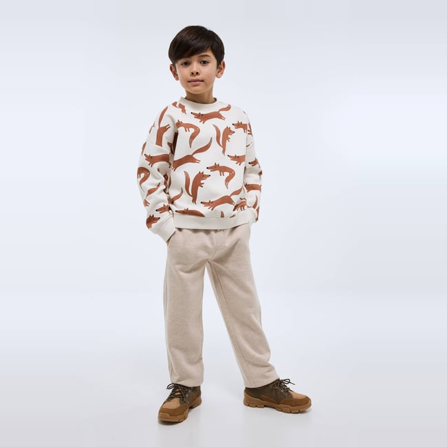 Jogging chaud uni en coton BIO GOTS beige chine <span itemprop=