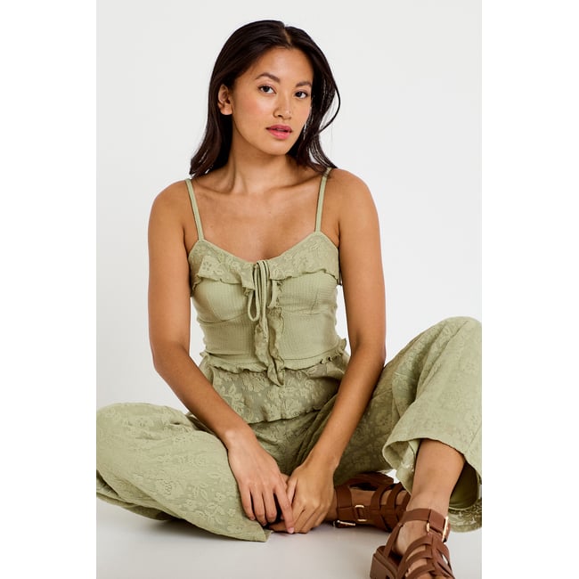 Débardeur avec détail dentelle vert kaki <span itemprop=