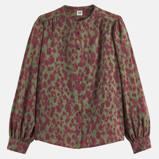 Chemise col mao manches longues imprimé tie and dye imprimé prune <span itemprop=