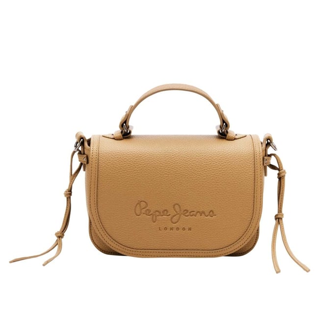Sac Bandoulière À Rabat Effet Cuir beige nu <span itemprop=