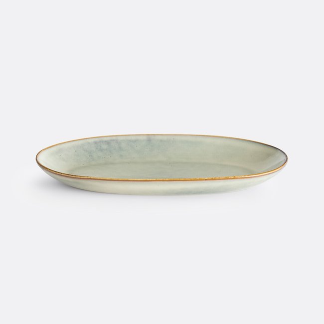 Plat de service en grès émail réactif, Omora Couleur ecru <span itemprop=