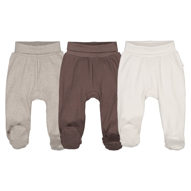 Lote de 3 leggings con pies de punto de canalé crudo/beige/castaño <span itemprop=