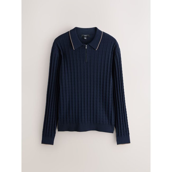 Polo regular en maille à manches longues bleu marine <span itemprop=