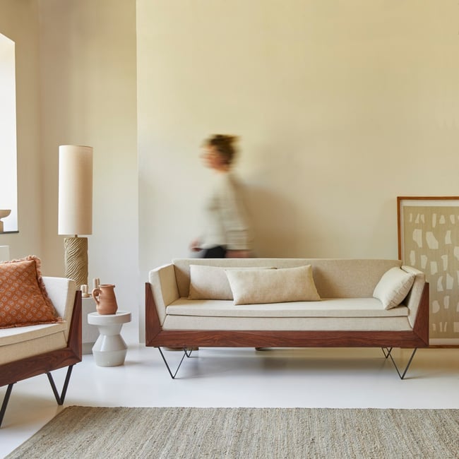 Canapé droit en Tissu massif, METRIC Couleur beige <span itemprop=
