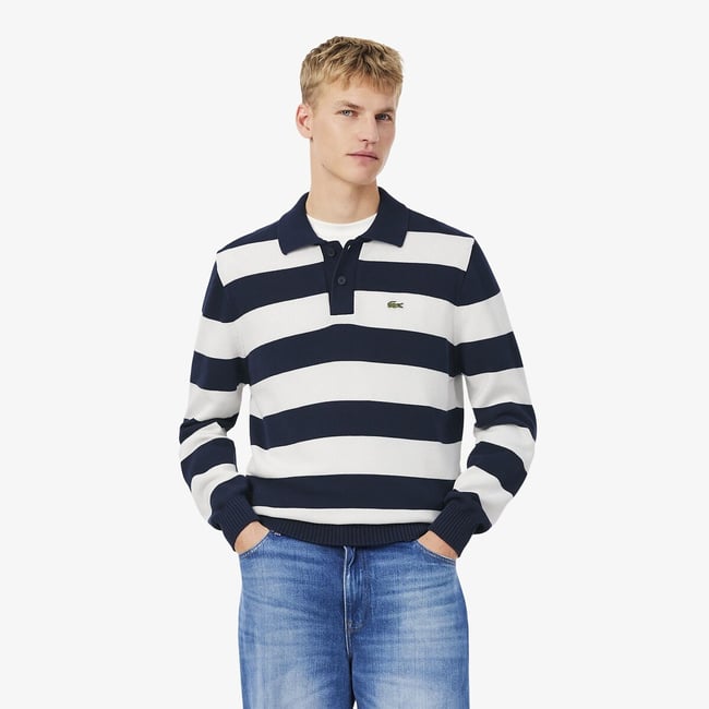 Cotton Jersey Polo Jumper, navy blue/white, LACOSTE