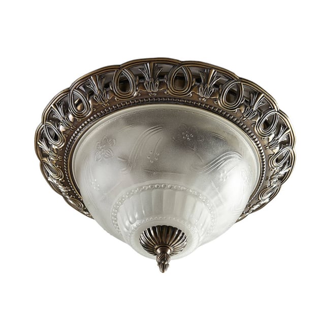 Plafonnier en verre antique, Anni Couleur clair, gravé, laiton ancien <span itemprop=