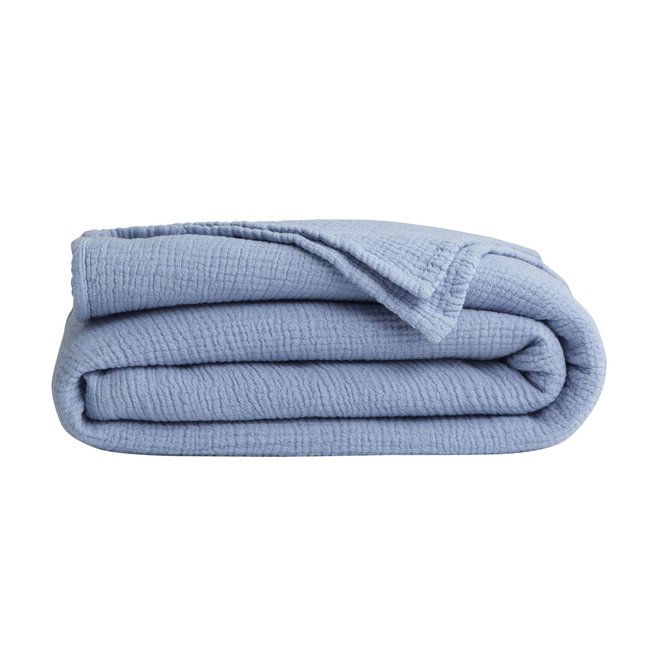 Plaid en gaze de coton, CARESSE bleu <span itemprop=