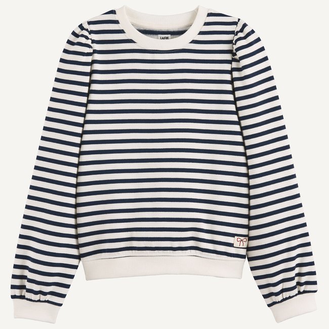 Sweat col rond rayé, en molleton rayé bleu/blanc <span itemprop=