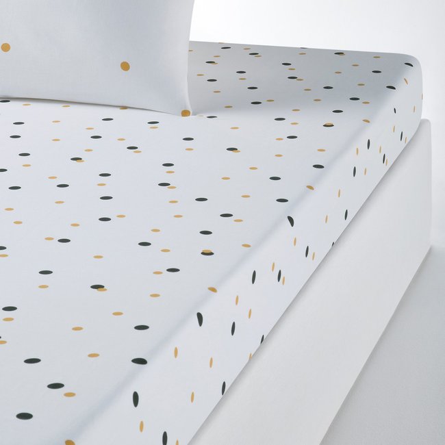 Perfect Night Cotton Fitted Sheet, white/black/gold-coloured, LA REDOUTE INTERIEURS