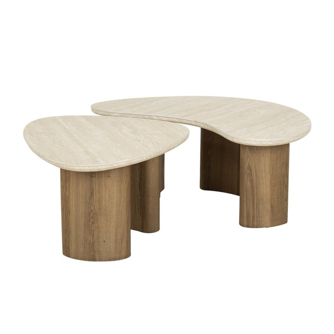 Set de 2 tables basses en bois et céramique - LYS Couleur travertin <span itemprop=