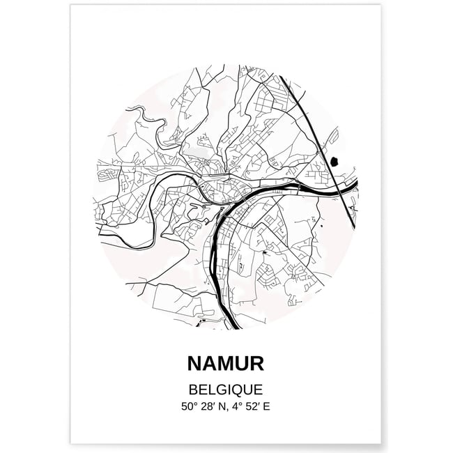 Affiche Carte Namur Couleur blanc <span itemprop=