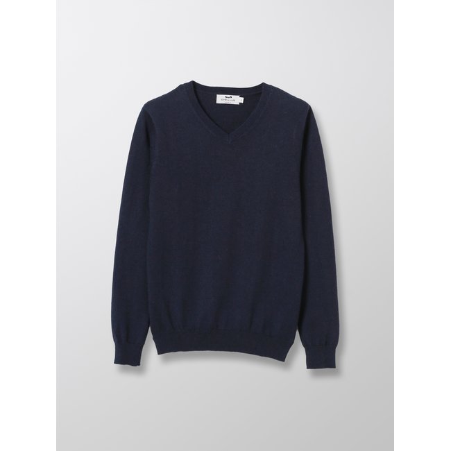 Pull Col V Garçon bleu foncé uni <span itemprop=