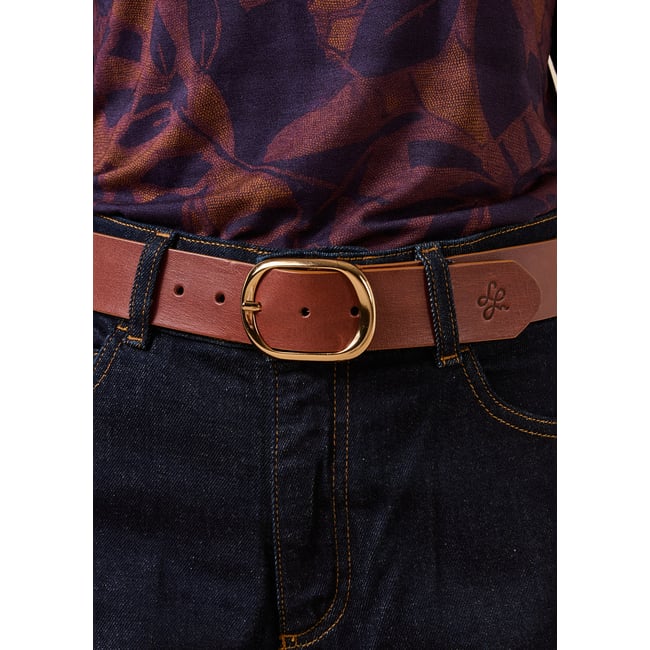 Ceinture en cuir boucle ovale camel <span itemprop=
