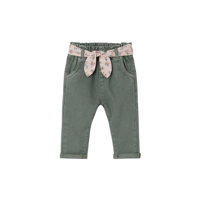 Pantalon paperbag vert moyen uni <span itemprop=