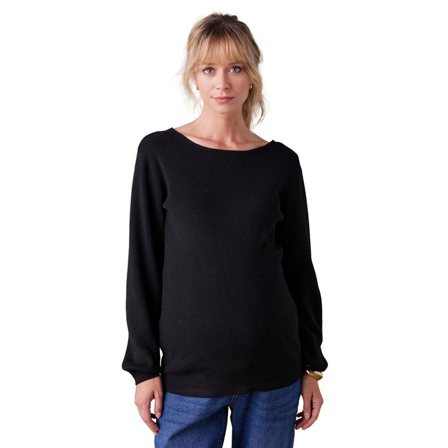 Pull décolleté dos dentelle grossesse noir <span itemprop=