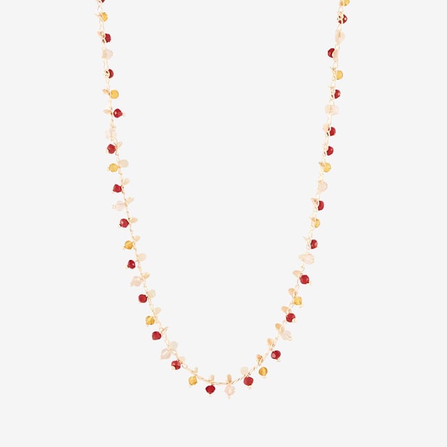 Collier perles à facettes rouges et orange rouge <span itemprop=
