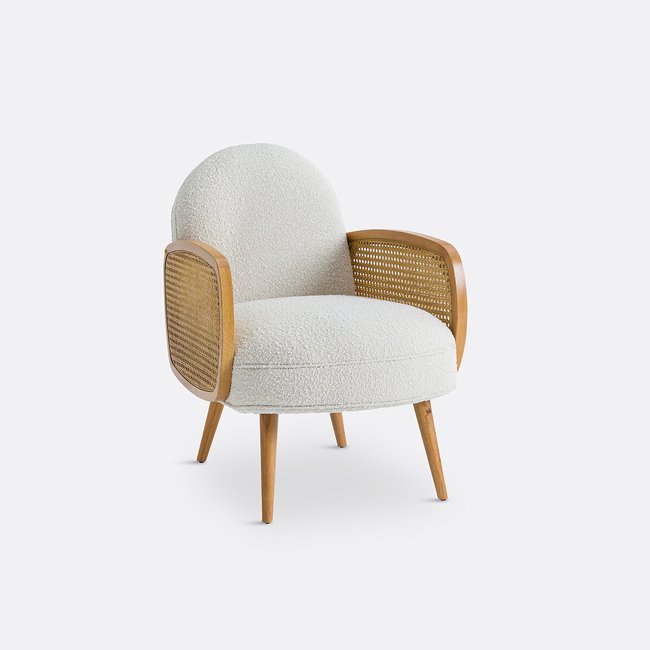 Fauteuil bouclette en vlechtwerk, Buisseau <span itemprop=