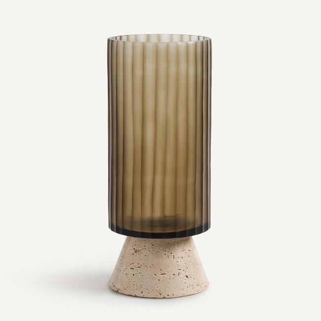 Vase en verre fumé et travertin, Trapani Couleur beige/marron <span itemprop=