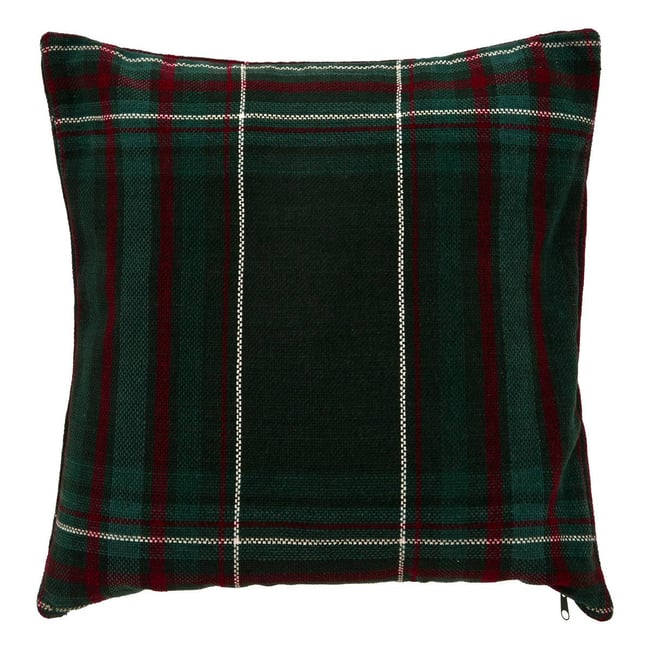Coussin de Noël tartan en chenille 50 x 50 cm vert <span itemprop=