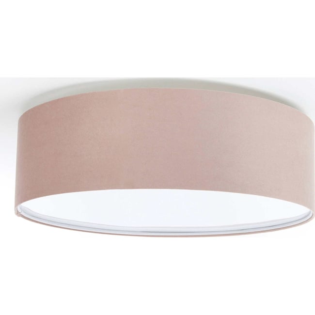 Plafonnier rond en tissu lumière douce Jasmin bebe Couleur rose poudré doux et blanc <span itemprop=