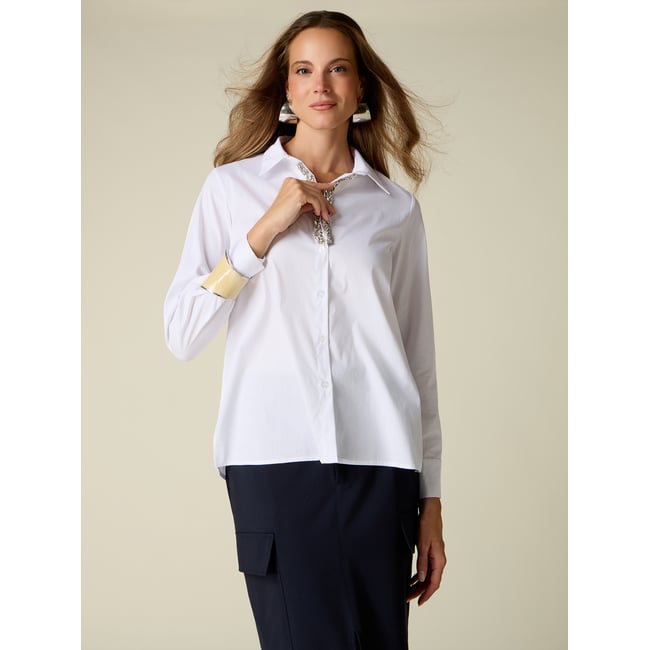 Chemise avec applications bijoux blanc <span itemprop=