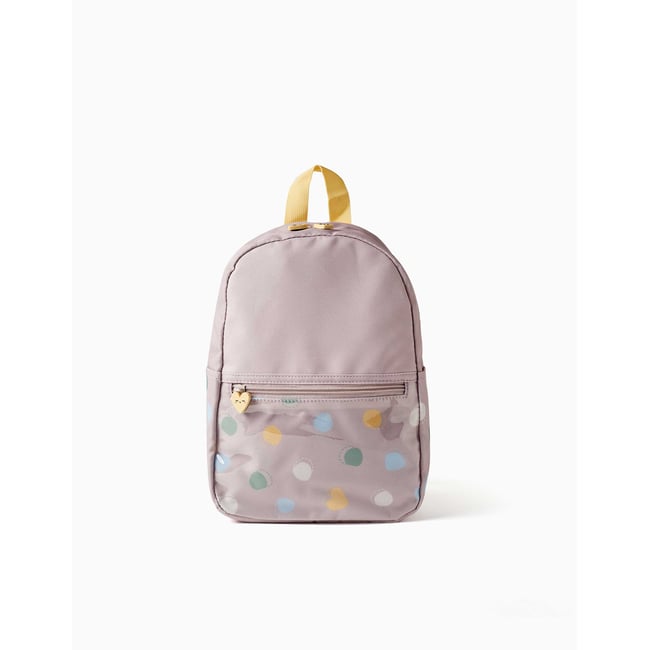 Sac à dos avec imprimé cœurs et pois mauve clair <span itemprop=