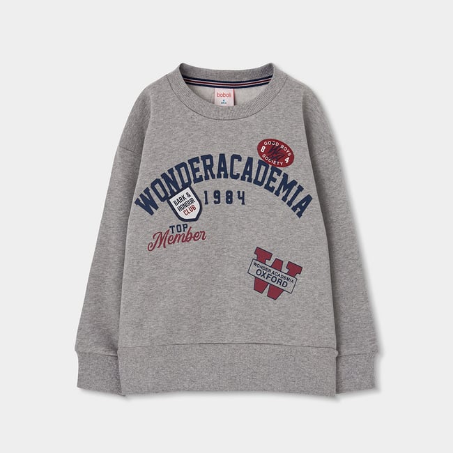 Sweat-shirt molleton garçon imprimé gris <span itemprop=