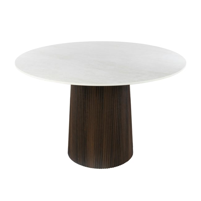 Table à manger ronde vintage en céramique marbrée Ø120 cm MAHAL Couleur beige <span itemprop=