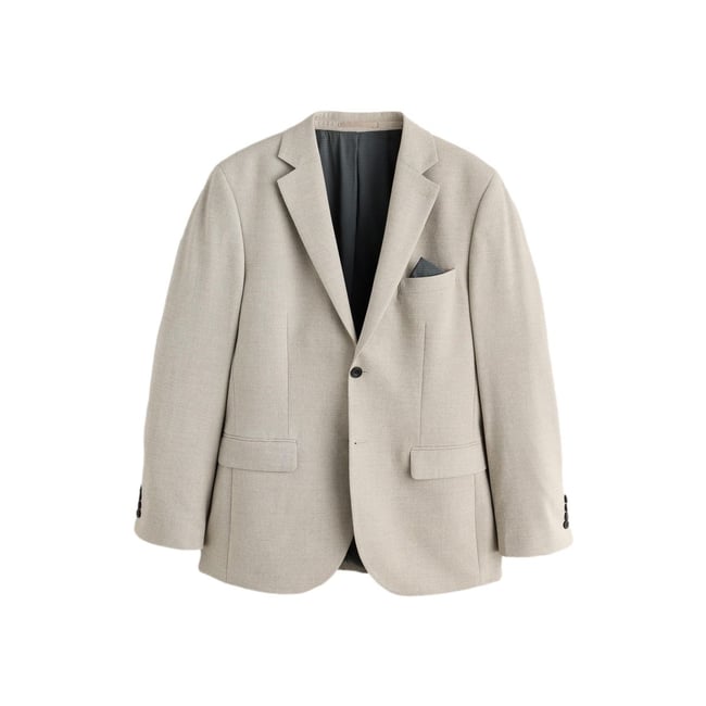 Veste de costume près du corps en flanelle écru <span itemprop=