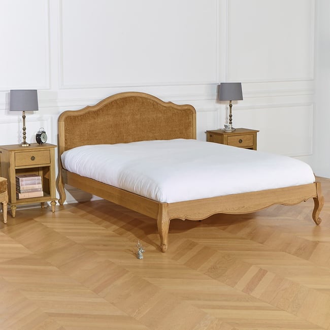 Lit deux places 160 x 200 en chêne, style shabby chic HENRY Couleur wild cognac <span itemprop=