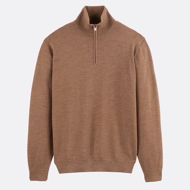Pull en laine, en fine maille, col montant demi zippé - LA REDOUTE COLLECTIONS