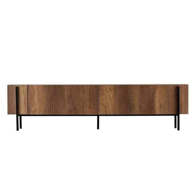 Meuble TV 2 portes pieds métal ATLAS Couleur noyer/ noir <span itemprop=
