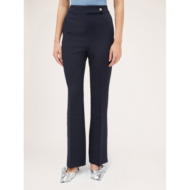 Pantalon flare en crêpe bleu <span itemprop=