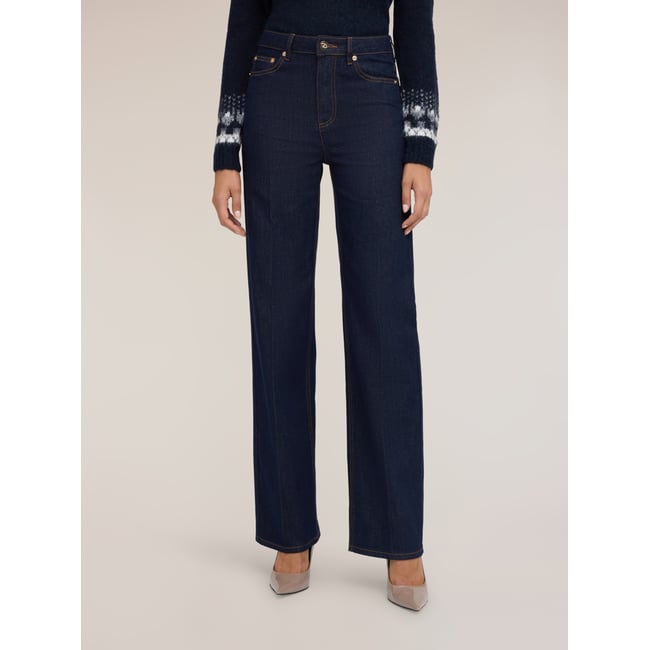 Jean large taille haute bleu <span itemprop=