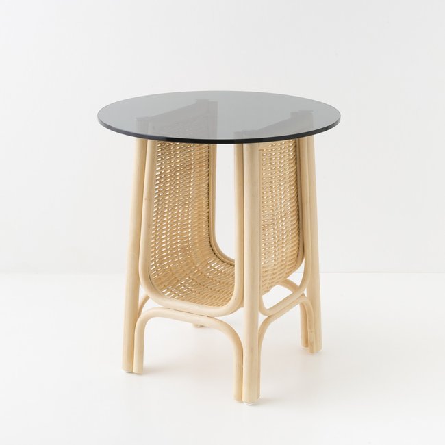 Table basse rotin et verre petit modèle CORRIDOR Couleur rotin clair <span itemprop=