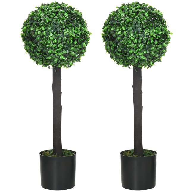 Lot de 2 buis artificiels topiaires boules avec pots Couleur vert <span itemprop=