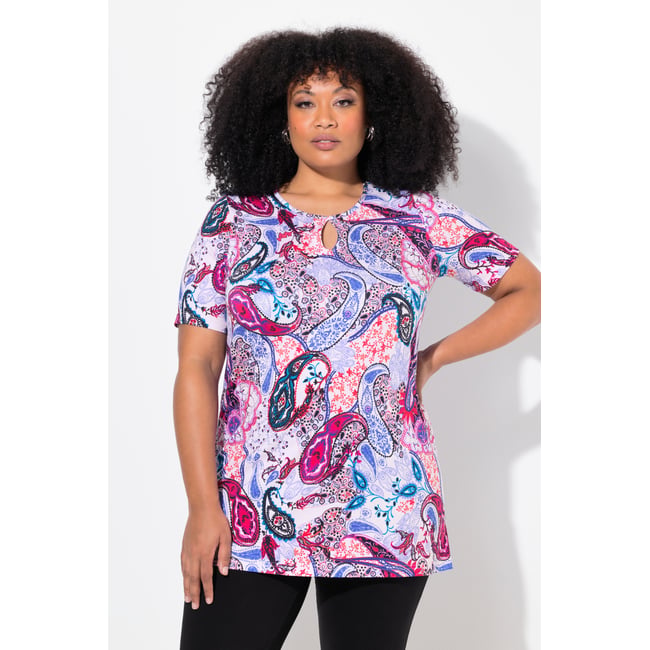 T-shirt long motif cachemire bleu moyen <span itemprop=