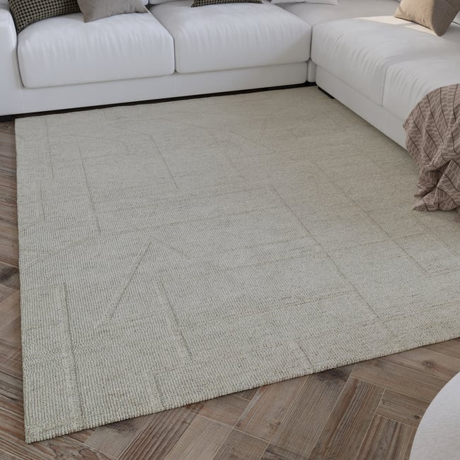 Tapis moderne à motifs géométriques ,  Hamptons TWENTYEIGHT Couleur blanc crème <span itemprop=